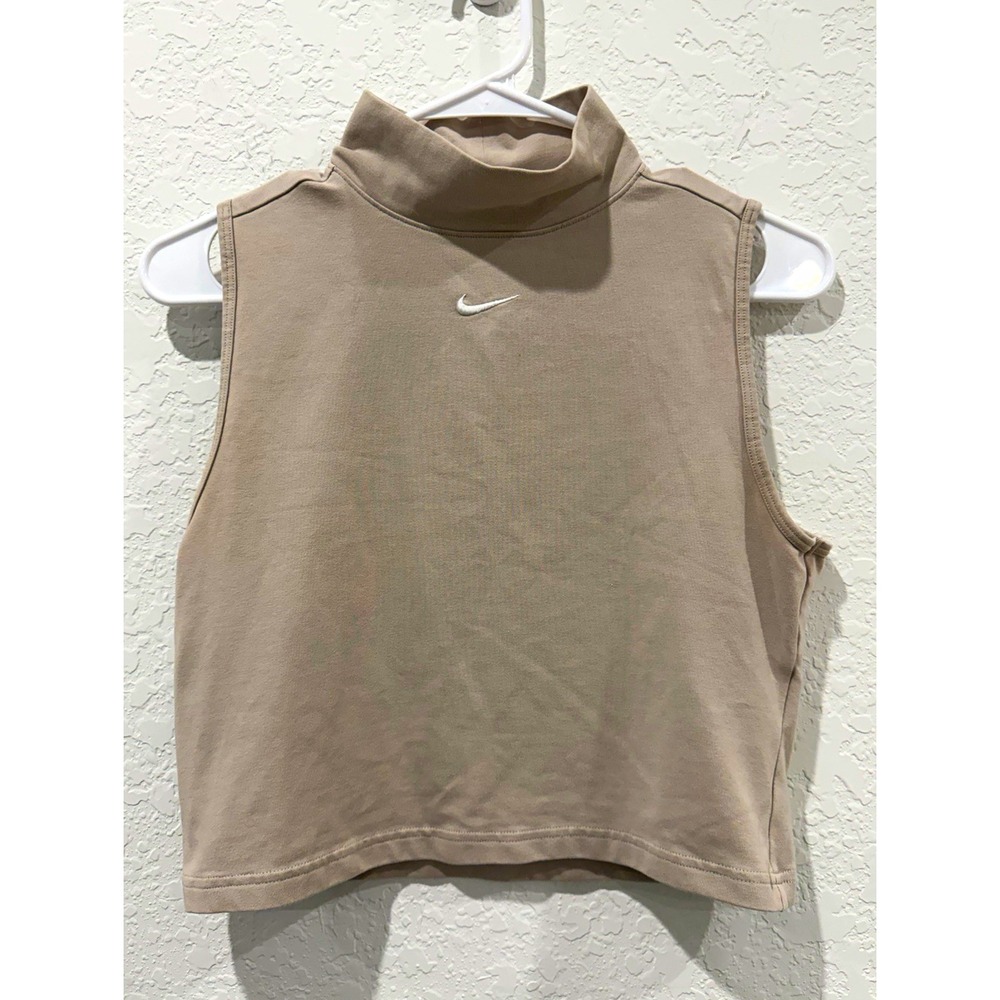 Nike Women's Cappuccino Mock Neck Cropped Stretch Tank Gym & Training Size M